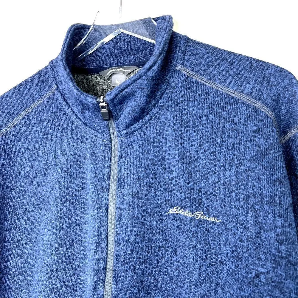 Eddie Bauer Fleece Full Zip Jacket Navy Blue Knit Men's 2XL Collar Pockets - Picture 3 of 6